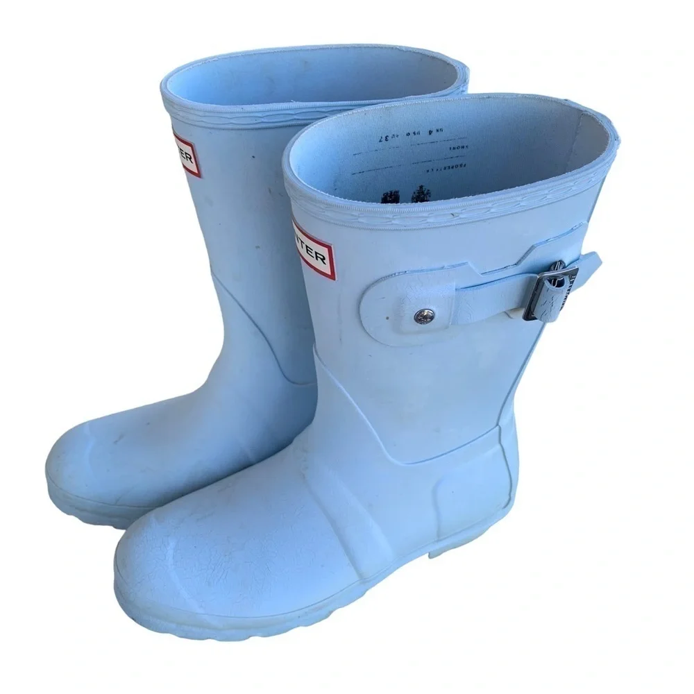Hunter Original Short Gloss Rain Boots Baby Blue Women’s Size 6 Snow Shoes